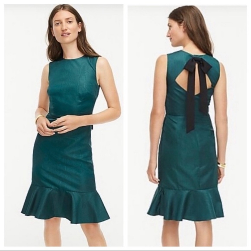 NWT J. Crew Ruffel Hem Dress in Emerald Green - Missing Bow Size 8